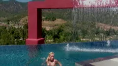 Pale beauty sucks and fucks her beloved lover by the pool