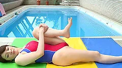 Horny Japanese swimmer gets ravished by the pool with her costume on