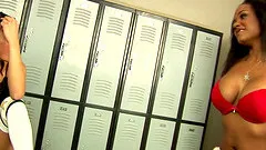 Arousing interracial pussy toying session with bubbly lesbian threesome