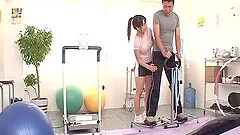 Her workout turns hardcore when her trainer nails her