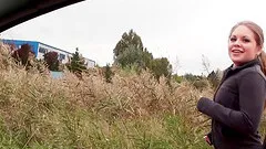 Gorgeous teen girl gets in his car and gives great head