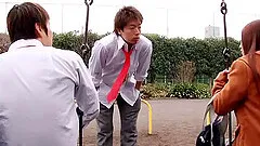 He probes her slit with a toy then slides his cock inside her