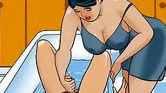Wife  making a handjob in the bath cartoon