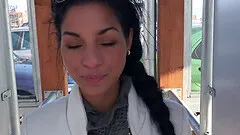 Nerdy babe gets off work at the lab then goes home for some dick