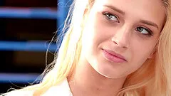 Blonde college girl can't resist blowing and fucking a man