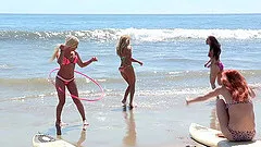 A lifeguard hooks up with three babes at the beach and fucks them all