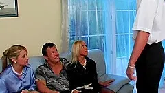 Stunning European bitches in pantyhose receive facial cumshots