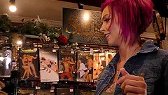 Tattooed slut at the porn store has interracial gloryhole fun