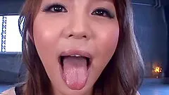 Elegant Japanese pornstar swallows a load of cum after being drilled