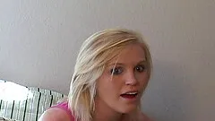 Sweet blonde with fantastic perky tits fucks an older man