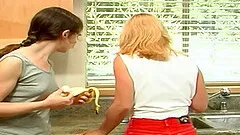 Bubbly lesbians orgasm strongly as they hammer their cooters with a lengthy strap on