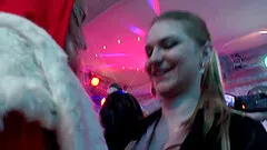 Stripping guys in the club get their cocks sucked by hotties