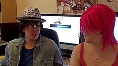 Pretty girl strips for the porn cameras and they fuck passionately