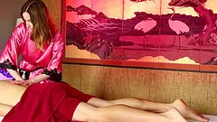 Slim and slutty masseuse doesn't let her clients go without a handjob