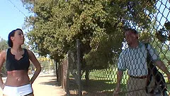 Sporty girl Rachel Starr goes home with a golfer and rides his dick