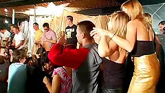 Party sluts can't resist sucking off a group of men at a club