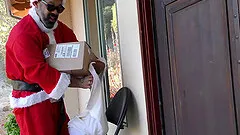 Nasty white blonde's Christmas wish for a big black cock comes true