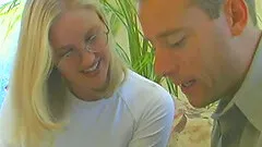 On vacation this couple meets and fucks on an outdoor couch