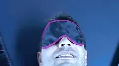 Latex-clad blonde with petite tits torturing a stranger