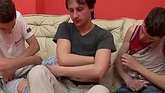 Hot scruffy gay guy with a beard and nice big cock enjoying threeway fun with two wild gents