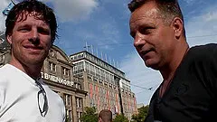 Blonde prostitute lets her customer bust a nut on her face