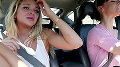 Two hot MILF babe enjoys some sex on car