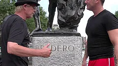 He just lays back on the bed and lets the prostitute do the work