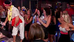 What an amazing group sex action along eye-catching babes getting thrilled in the club