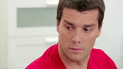 A cute blonde coed strips off her uniform and gets laid