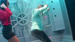 Watch as stunning babes dance seductively under a shower