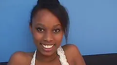 Cute ebony-skinned chick with big boobs enjoying a hardcore vibrator fuck