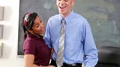 Smutty college girl stays behind after class for a hard fuck with the teacher