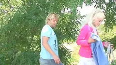 Blond teen with hot body rides stud's cock in public areas and gets facial