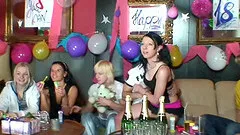At a birthday party slutty chicks suck and fuck a male stripper