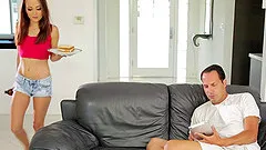 Skinny teen slut looks good with a big cock in her mouth