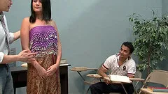 Busty brunette Milf gets fucked hard in interracial gang bang sesssion