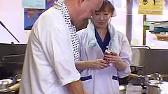 Japanese cook fucking her hardcore boss and pleasuring him