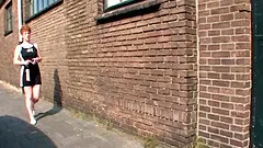 Horny short haired redhead with glasses fingered and sucks gloryhole cock