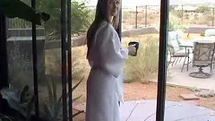 Teenage blonde with small tits likes coffee and orgasms in the morning