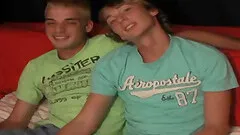 Blonde gay guy with a hot tattooed body sucking his boyfriend's cock