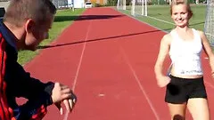 Her track coach works her out then fucks her in the locker room