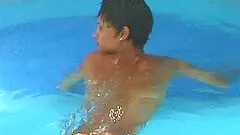 Naked swimming babe with big titties fucked poolside
