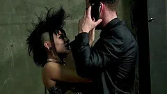 Crazy punk hair and tattoos on a skinny anal babe