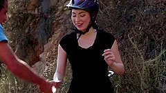 Sporty girl and her man bike to a sexy spot for hot fucking