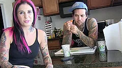 Crazy slut with a face tattoo loves to suck and ride dick