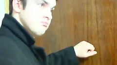 Mature blonde in glasses seduces a horny chap and gets spooked on the couch