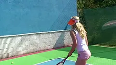 Outdoors solo masturbation clip with sporty blonde amateur