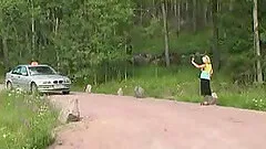 Taxi driver fucks his mature passenger in and out of the car