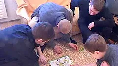 Amateur slut in glasses is gangbanged and splattered with cum