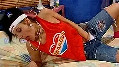 Cute tennis player moans in pleasure while sustaining a rough bed fucking in a close up shoot